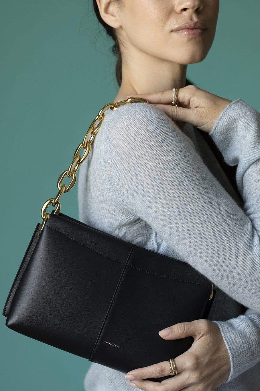 WANDLER-Black Mini Heavy Chain Carly Bag-BLACK