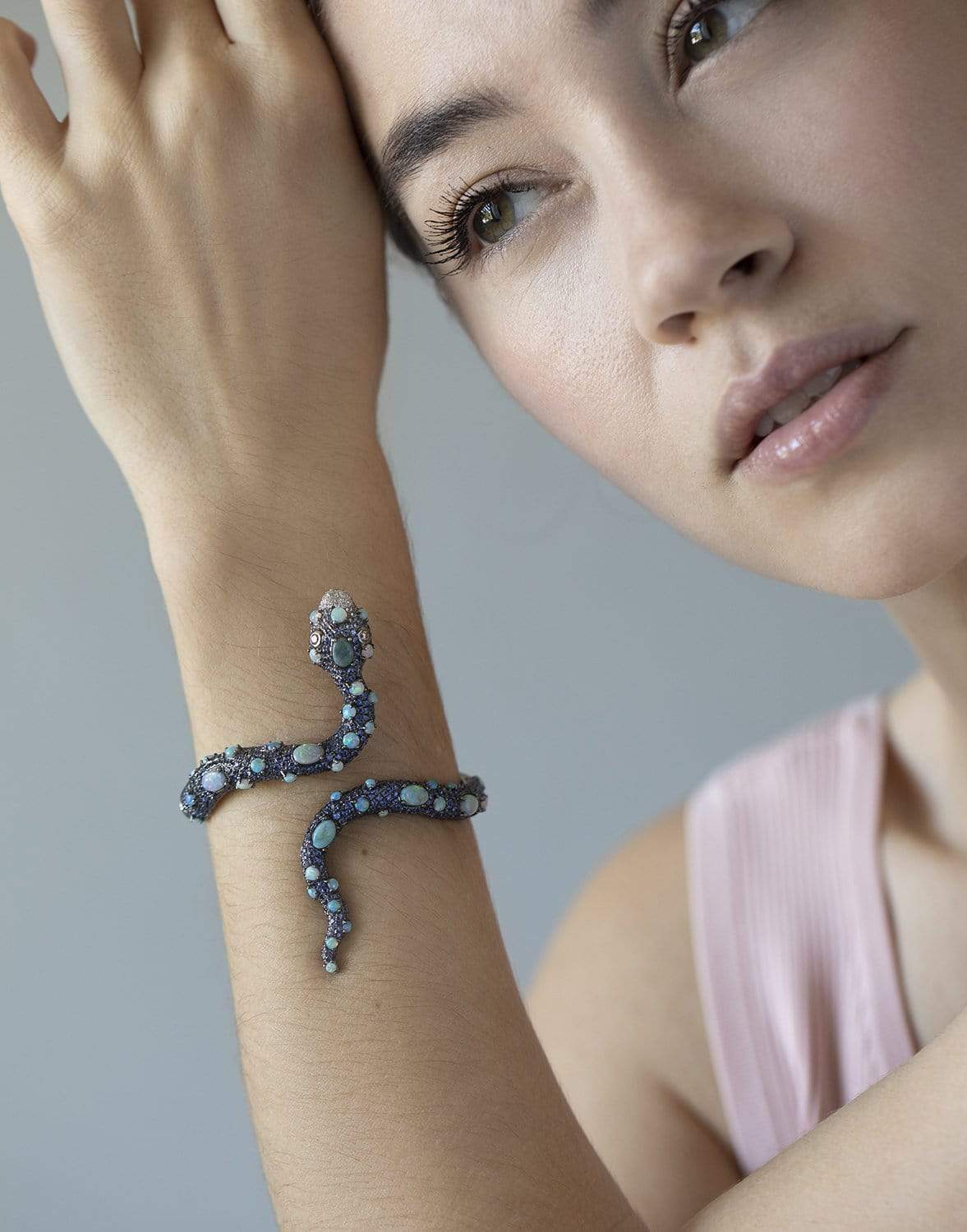 WENDY YUE-Blue Sapphire And Opal Snake Bracelet-WHITE GOLD