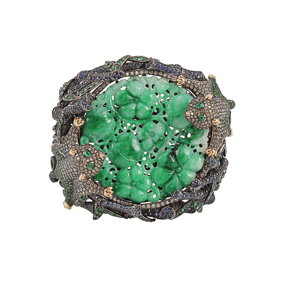 WENDY YUE-Jade Flying Monkey Cuff Bracelet-GREEN/WG