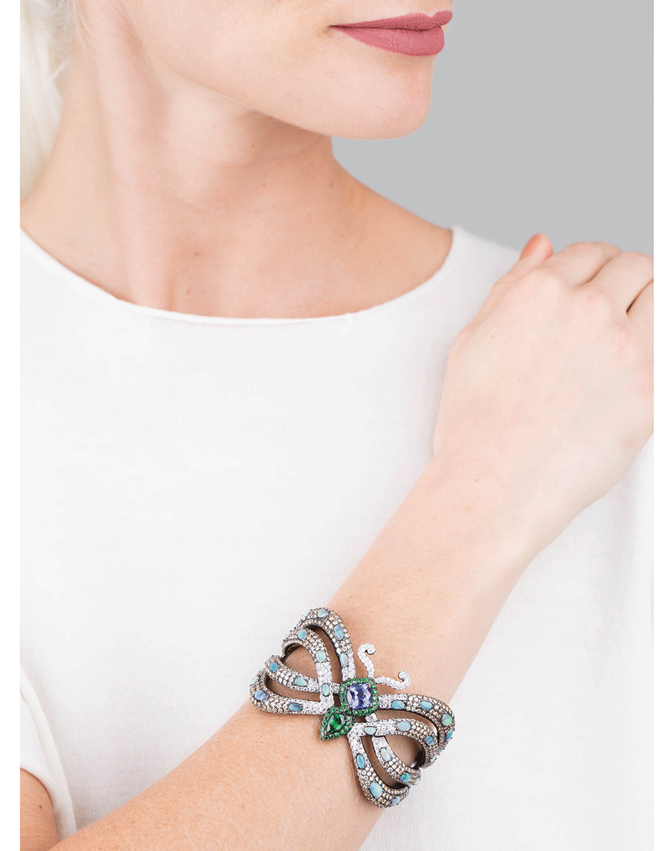 WENDY YUE-Tanzanite And Opal Butterfly Cuff Bracelet-WHITE GOLD