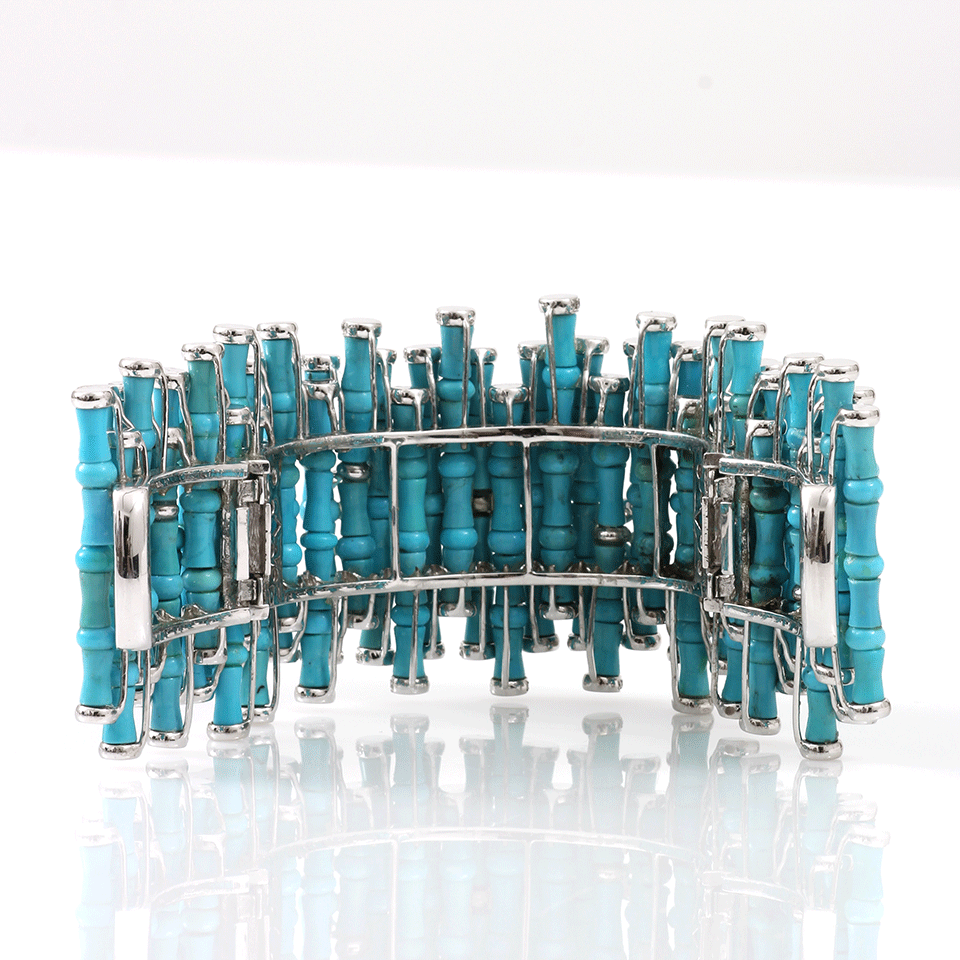 WENDY YUE-Turquoise Diamond Bamboo Cuff-WHITE GOLD