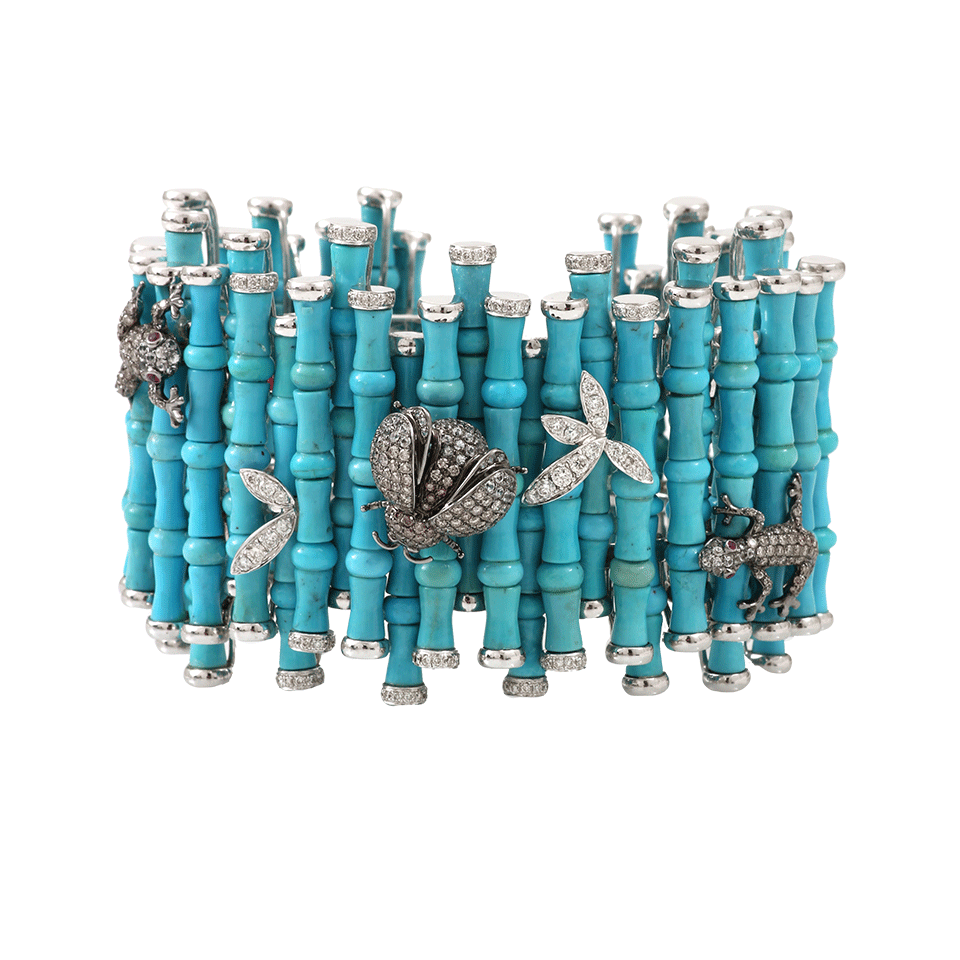 WENDY YUE-Turquoise Diamond Bamboo Cuff-WHITE GOLD