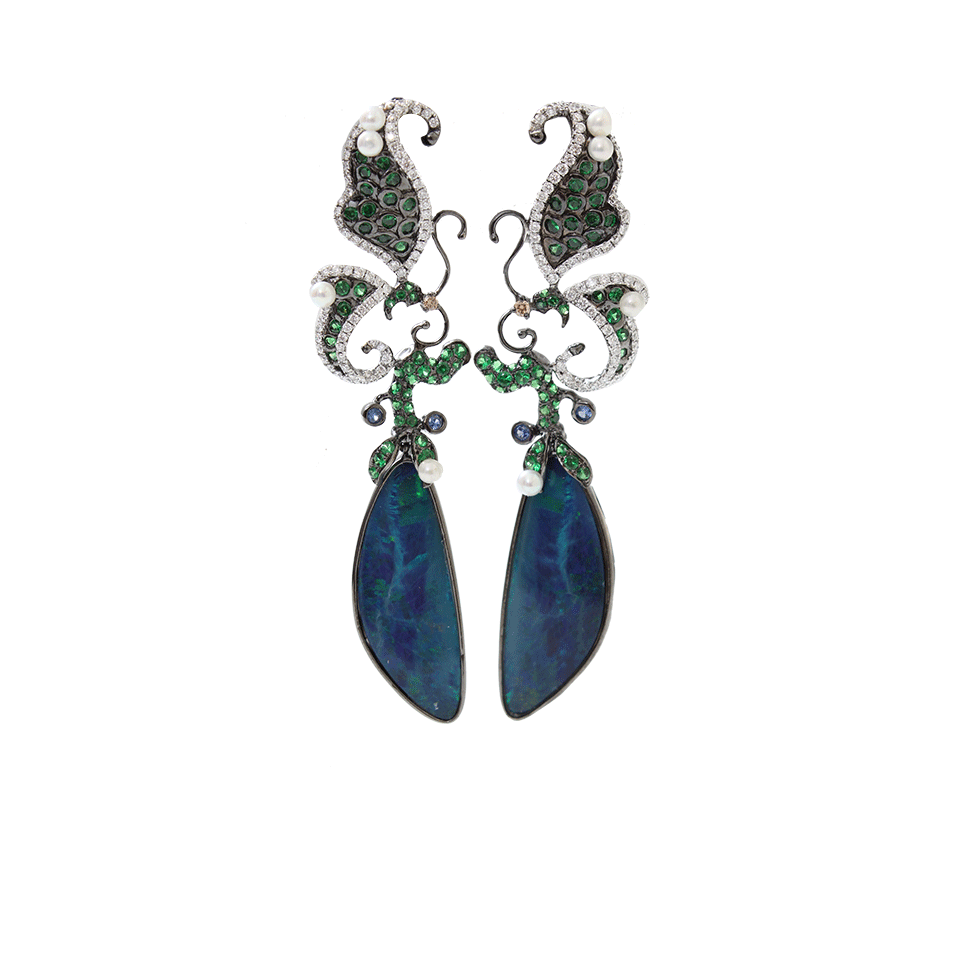 WENDY YUE-Boulder Opal And Pearl Earrings-BLACK GOLD