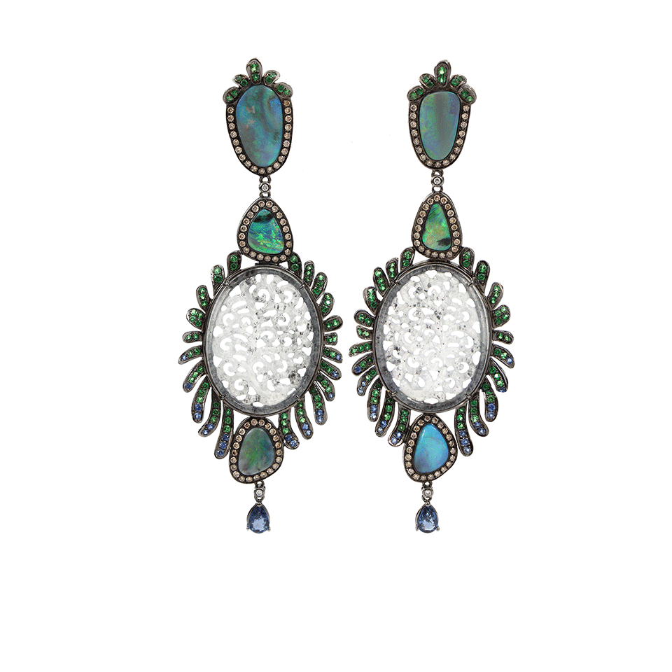 WENDY YUE-Carved Jade Earrings-BLACK GOLD