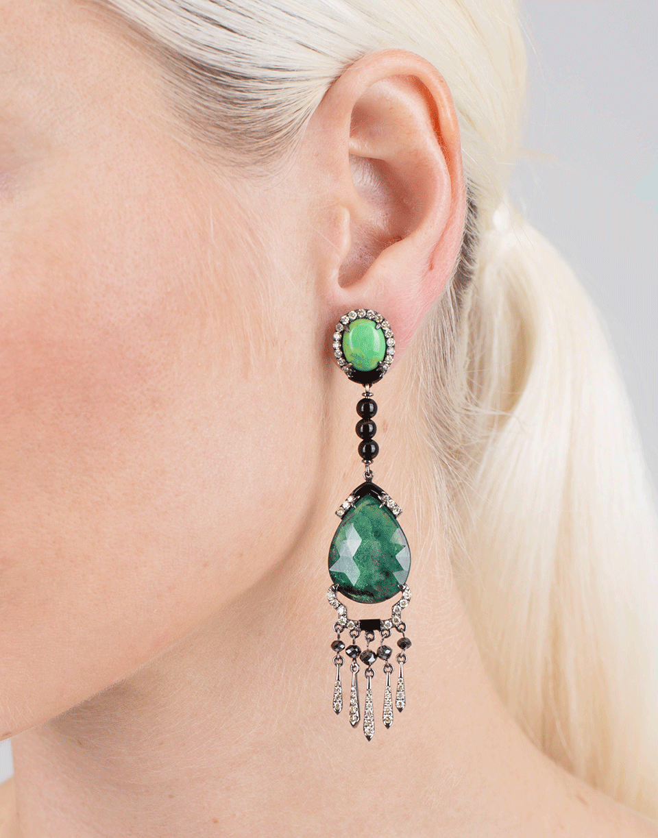 WENDY YUE-Emerald Drop Earrings-BLACK GOLD
