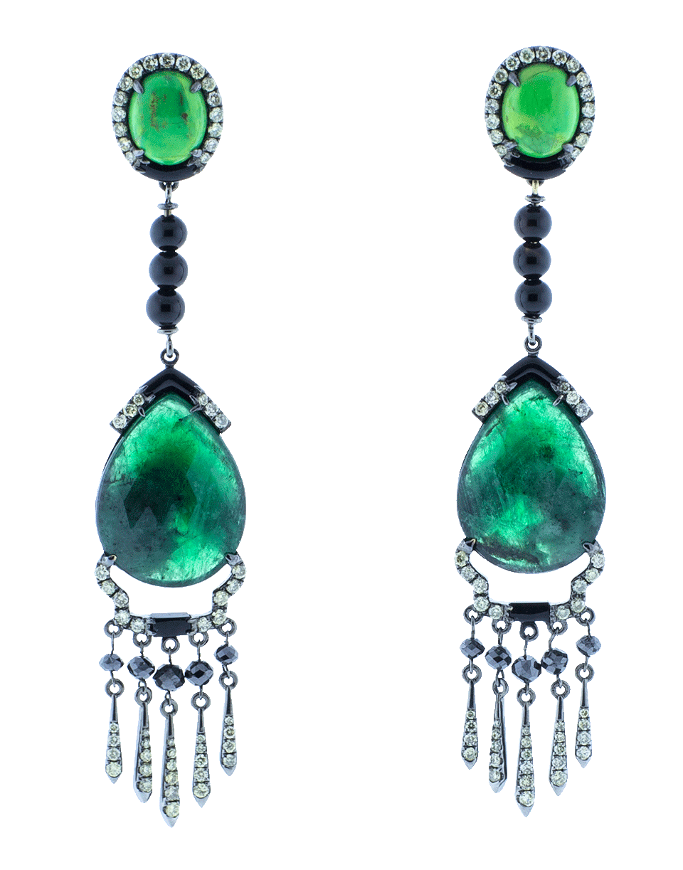 WENDY YUE-Emerald Drop Earrings-BLACK GOLD
