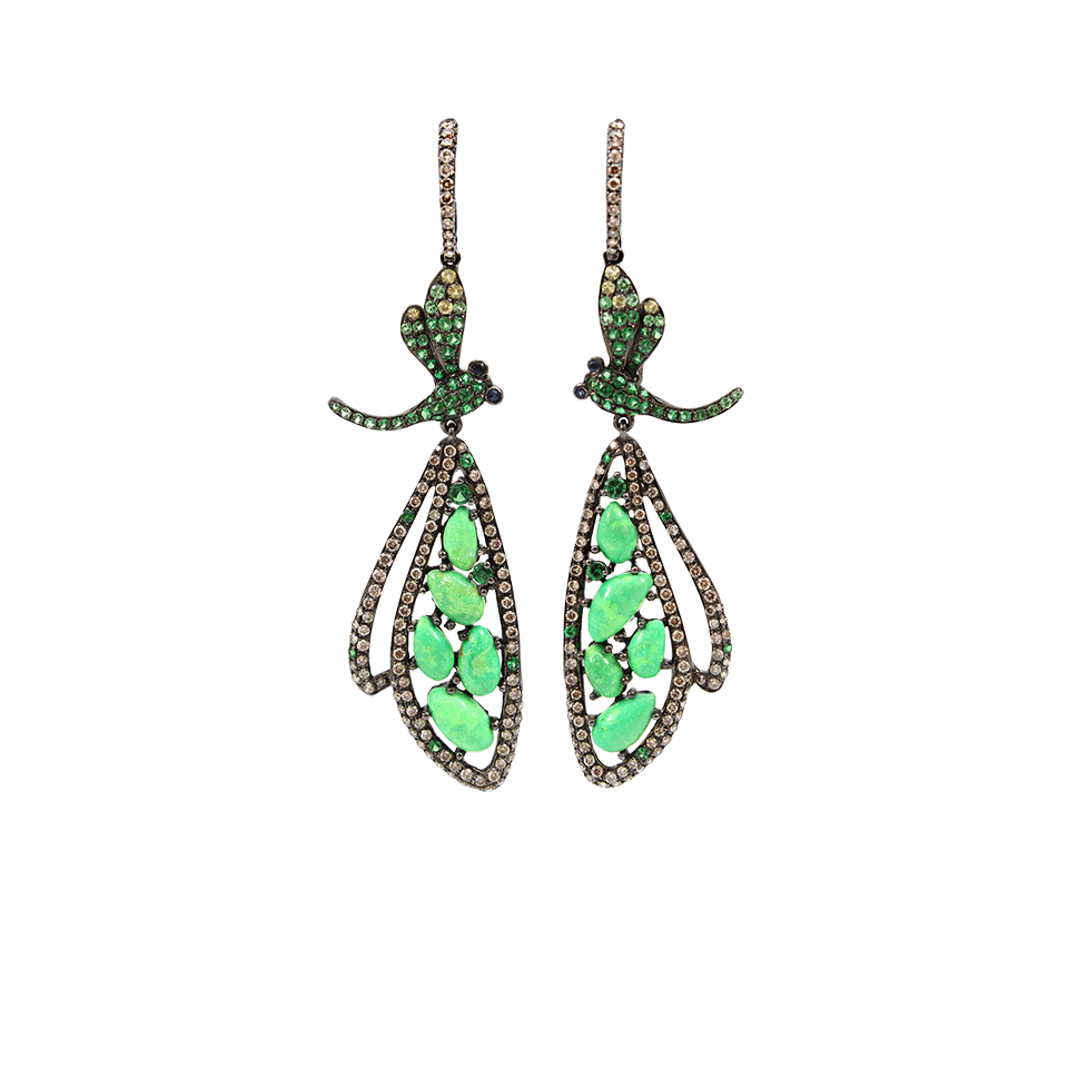 WENDY YUE-Green Turquoise Dragonfly Drop Earrings-BLACK GOLD