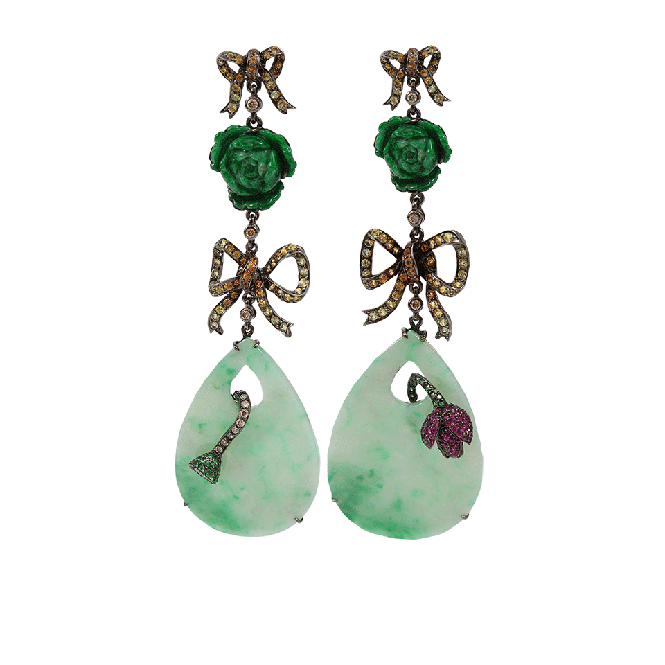 WENDY YUE-Jade Rose Drop Earrings-BLACK GOLD