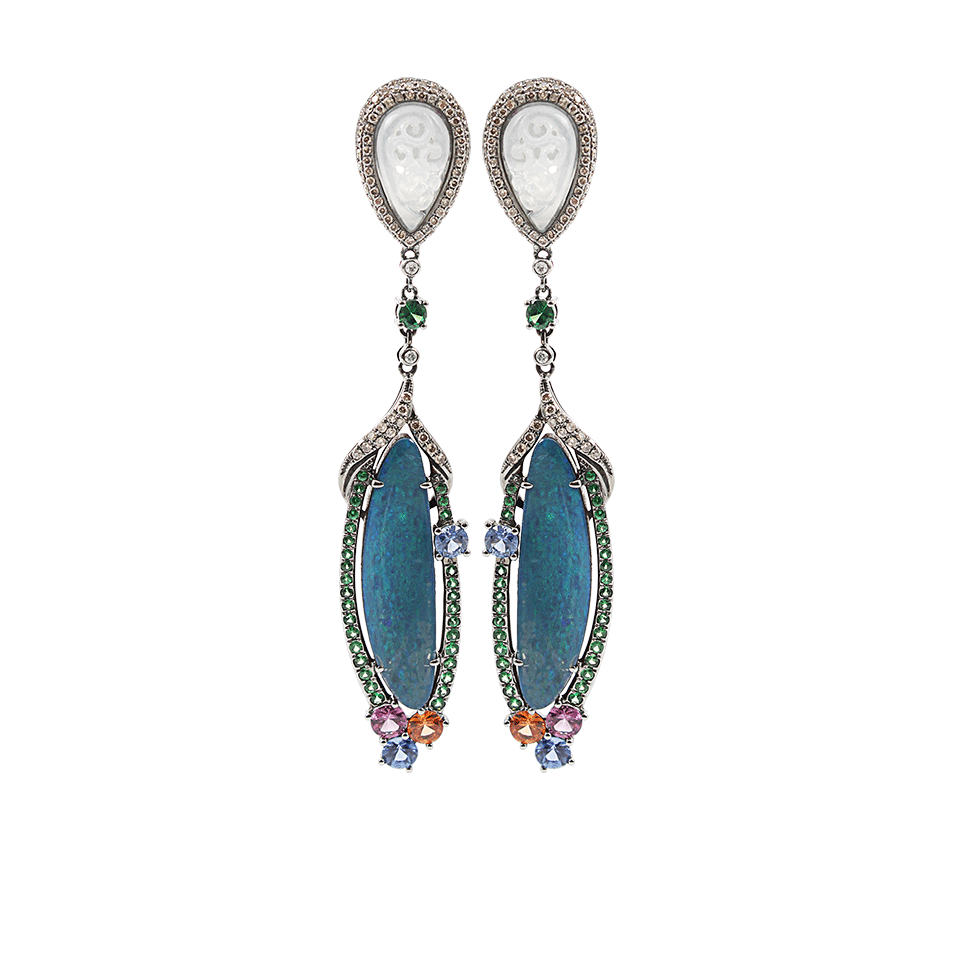 WENDY YUE-Opal and Jade Earrings-BLACK GOLD
