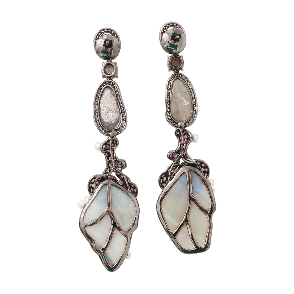 WENDY YUE-Opal And Sapphire Drop Earrings-BLACK GOLD