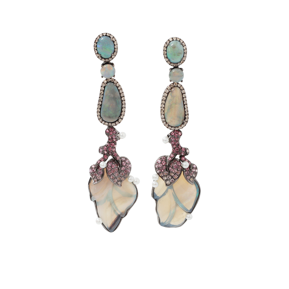 WENDY YUE-Opal And Sapphire Drop Earrings-BLACK GOLD