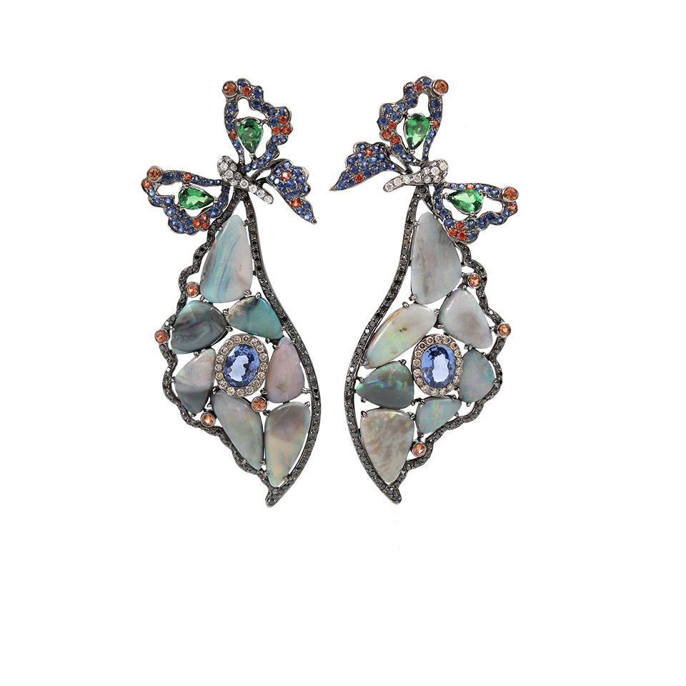 WENDY YUE-Opal Butterfly Wing Earrings-BLACK GOLD
