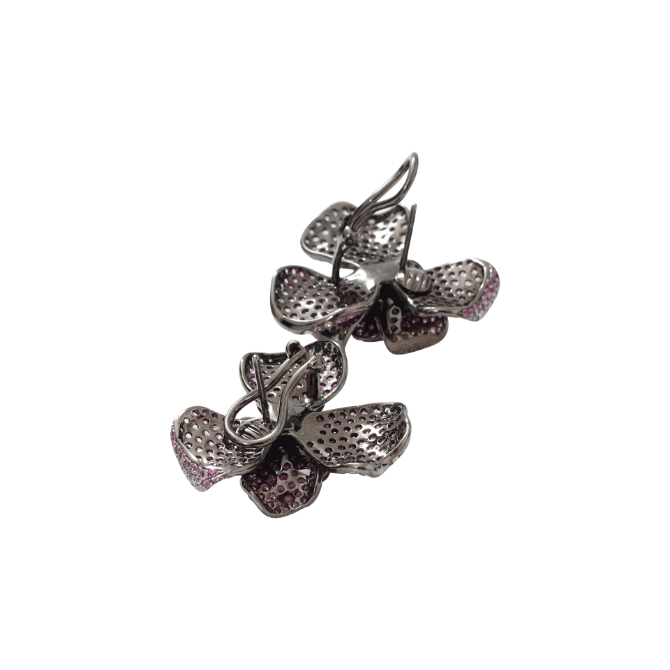 WENDY YUE-Pink Sapphire Flower Earrings-BLACK GOLD