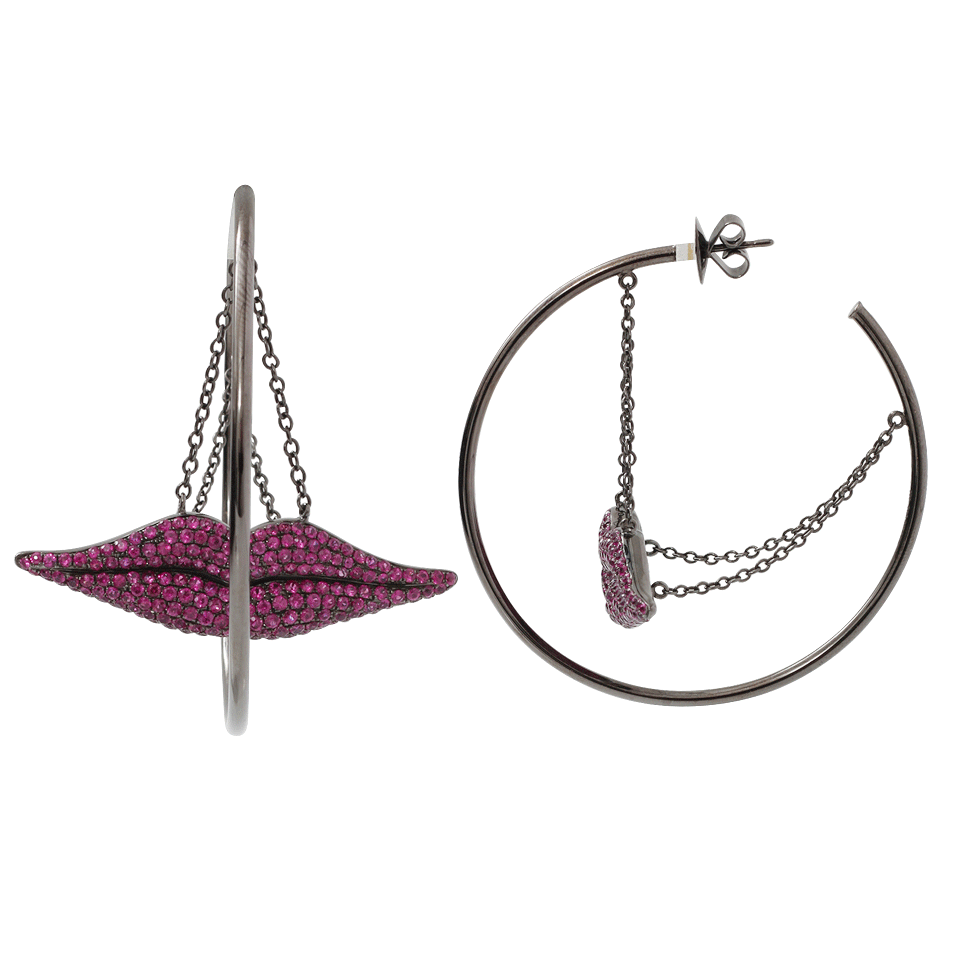 WENDY YUE-Ruby Lip Hoop Earrings-BLACK GOLD