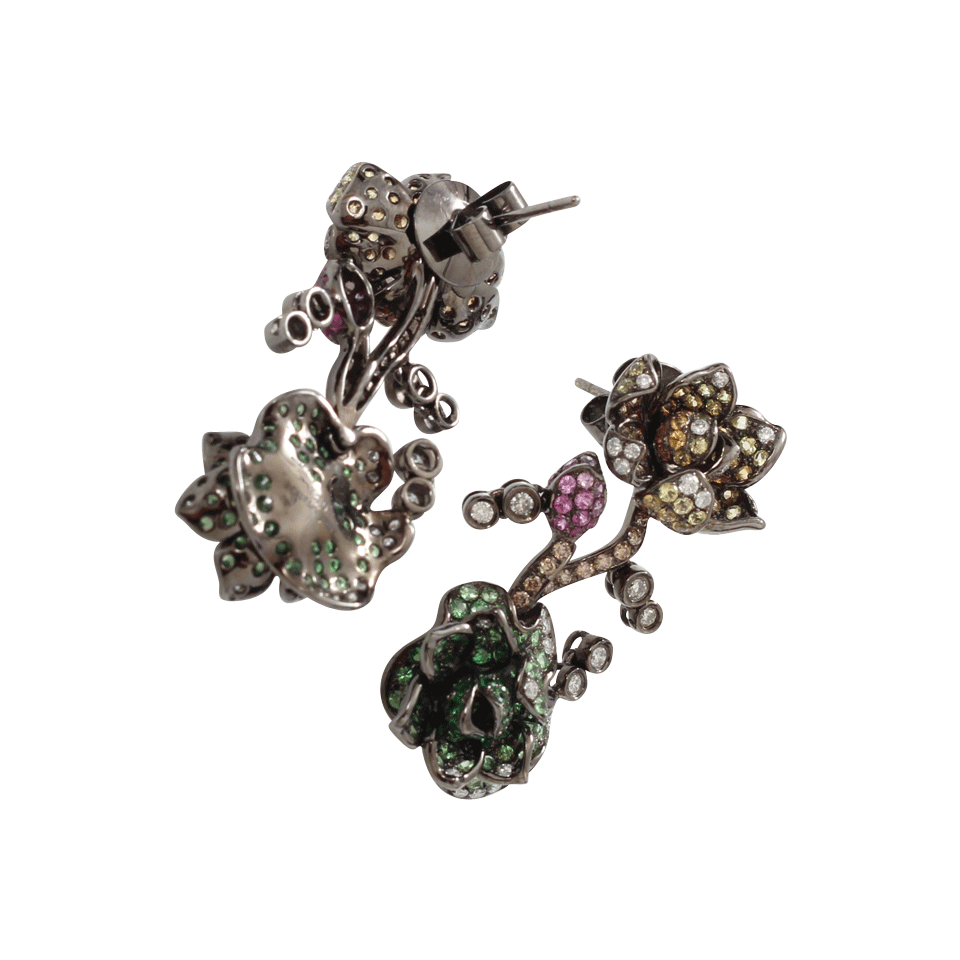 WENDY YUE-Tsavorite Flower Earrings-BLACK GOLD