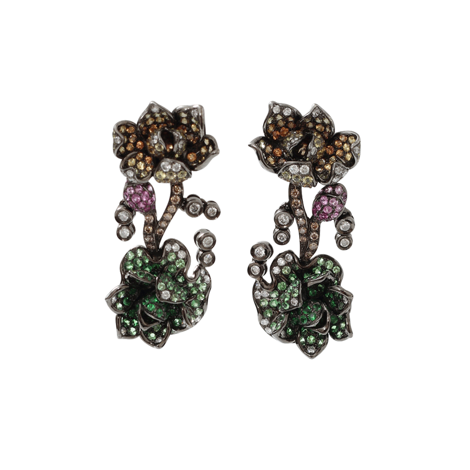WENDY YUE-Tsavorite Flower Earrings-BLACK GOLD