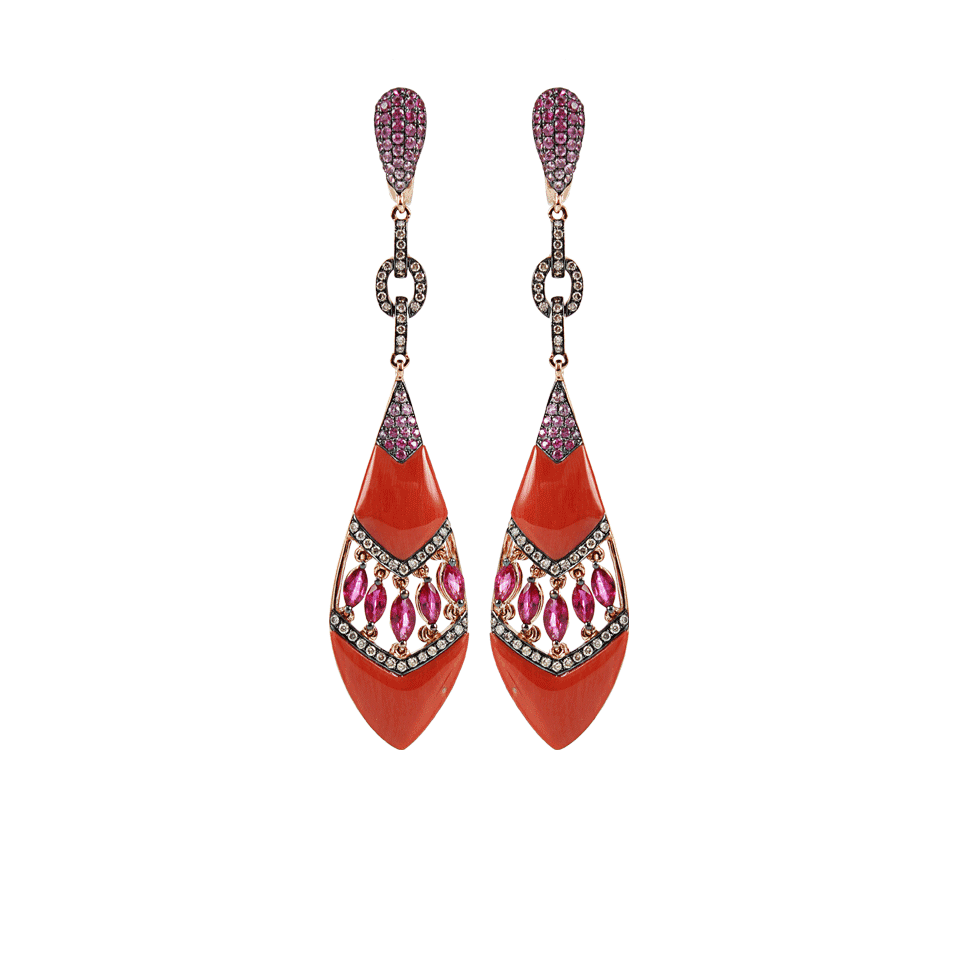 WENDY YUE-Shield Coral Drop Earrings-ROSE GLD