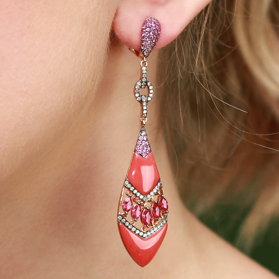 WENDY YUE-Coral Shield Earrings-ROSE GOLD