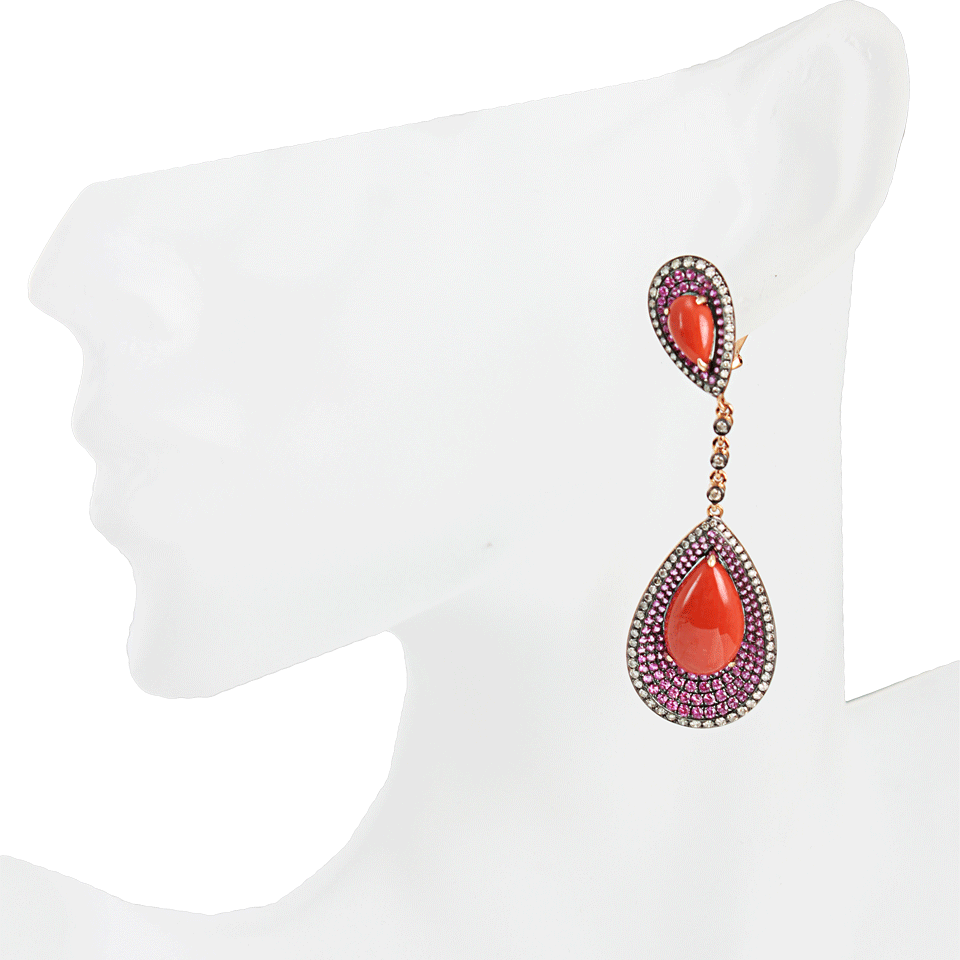 WENDY YUE-Double Teardrop Coral Earrings-ROSE GOLD