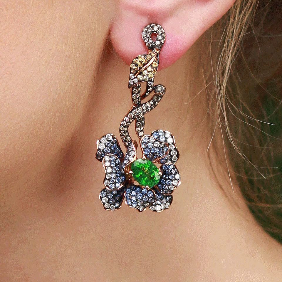 WENDY YUE-Flower Earrings With Tsavorite-ROSE GOLD