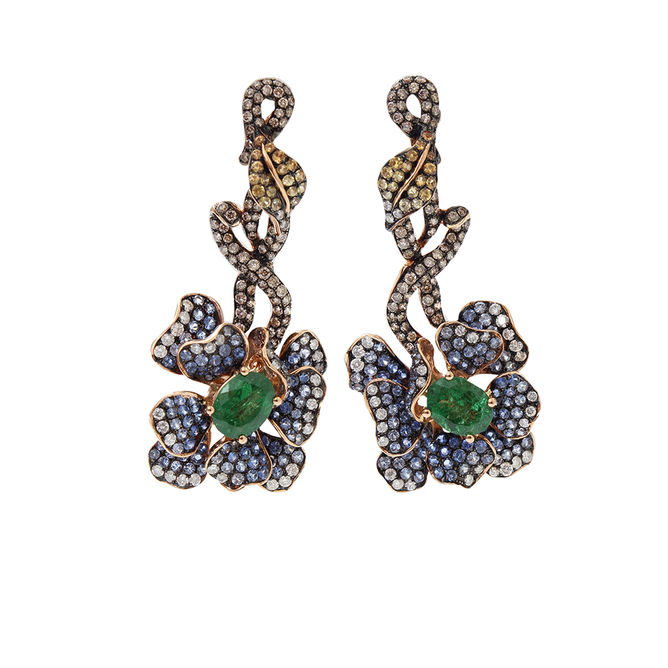 WENDY YUE-Flower Earrings With Tsavorite-ROSE GOLD