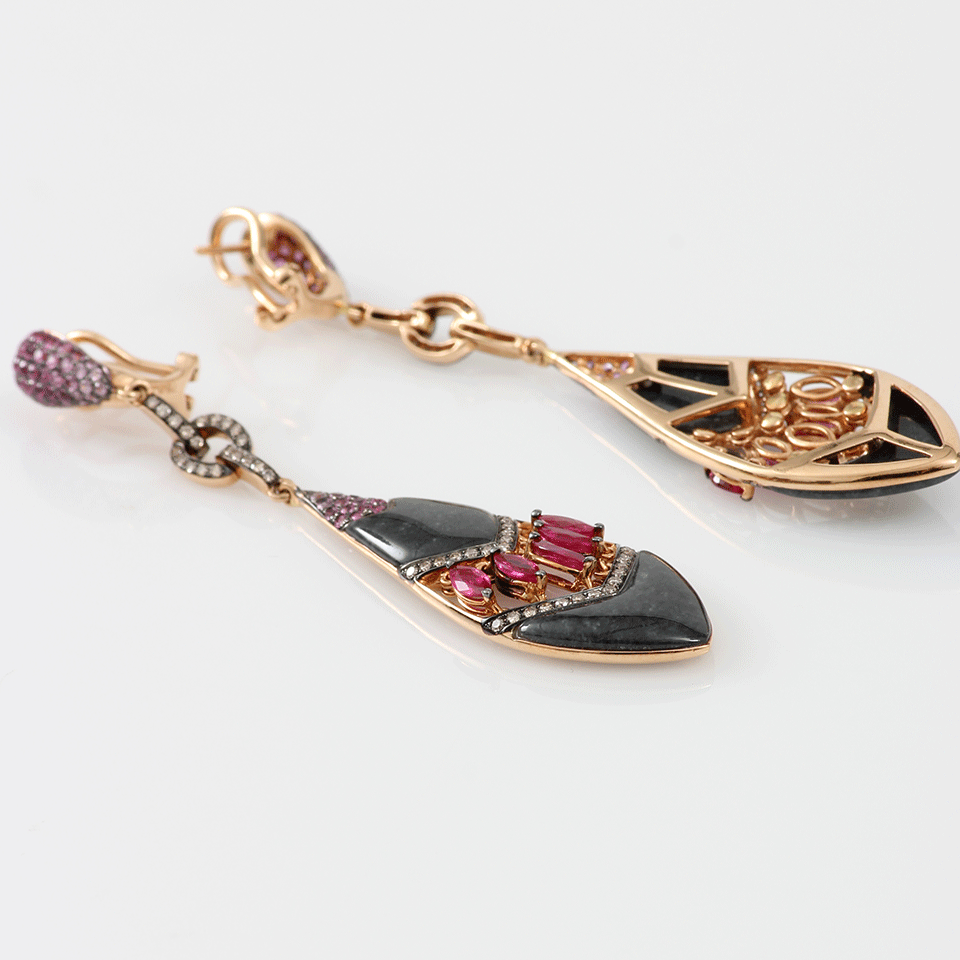 WENDY YUE-Grey Jade Earrings-ROSE GOLD