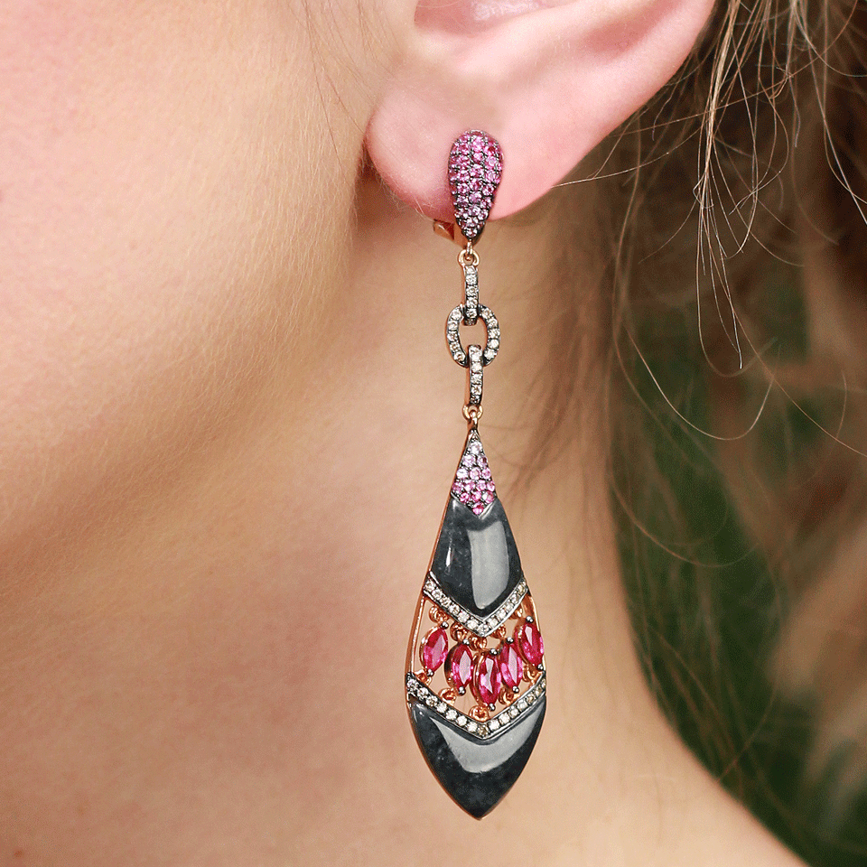 WENDY YUE-Grey Jade Earrings-ROSE GOLD