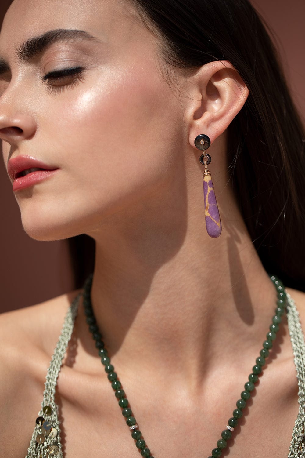 WENDY YUE-Phosphosiderite And Black Mother of Pearl Earrings-ROSE GOLD