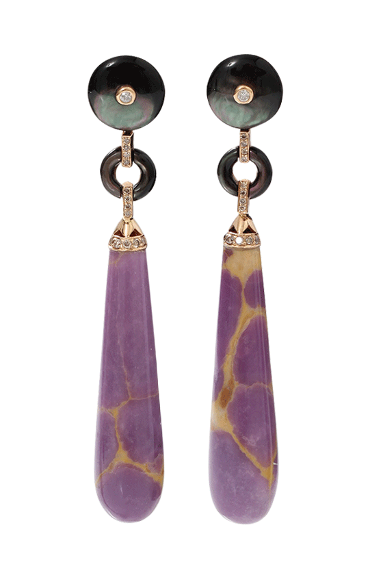 WENDY YUE-Phosphosiderite And Black Mother of Pearl Earrings-ROSE GOLD
