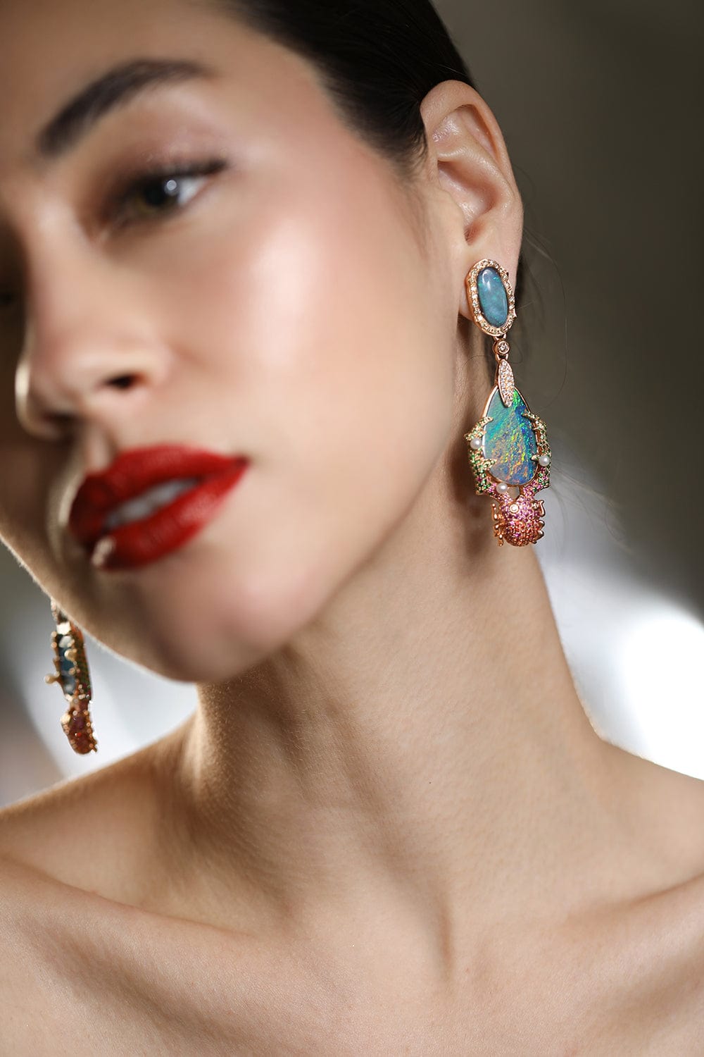 WENDY YUE-Sapphire Crab Earrings-ROSE GOLD