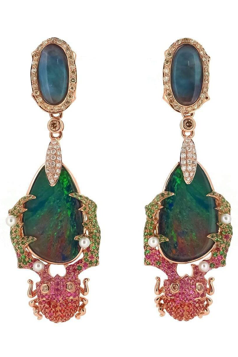 WENDY YUE-Sapphire Crab Earrings-ROSE GOLD