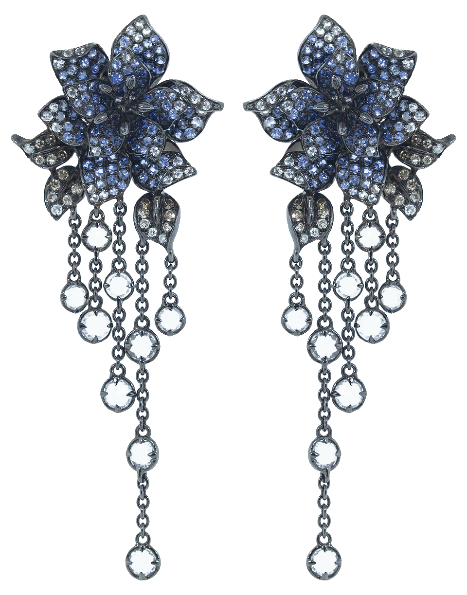 WENDY YUE-Blue Sapphire and Diamond Flower Earrings-WHITE GOLD