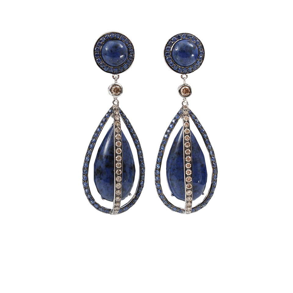 WENDY YUE-Caged Lapis Drop Earrings-WHITE GOLD