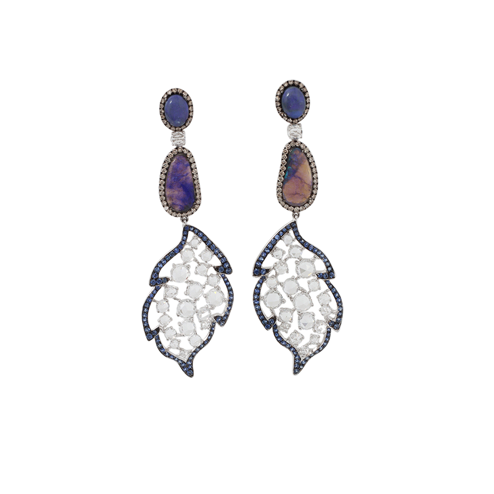 WENDY YUE-Carved Sapphire And Opal Earrings-WHITE GOLD