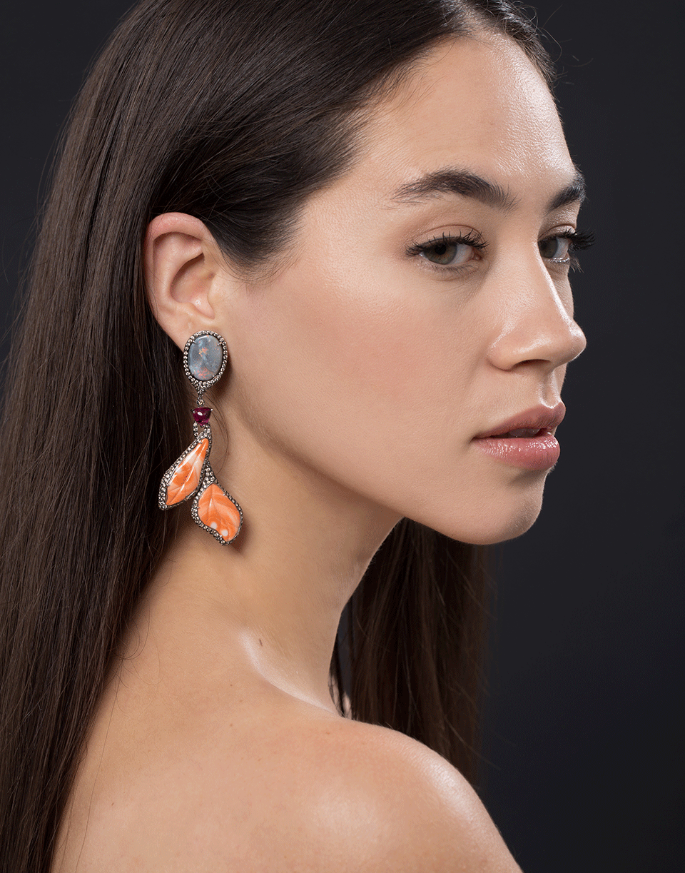 WENDY YUE-Coral and Opal Earrings-WHITE GOLD