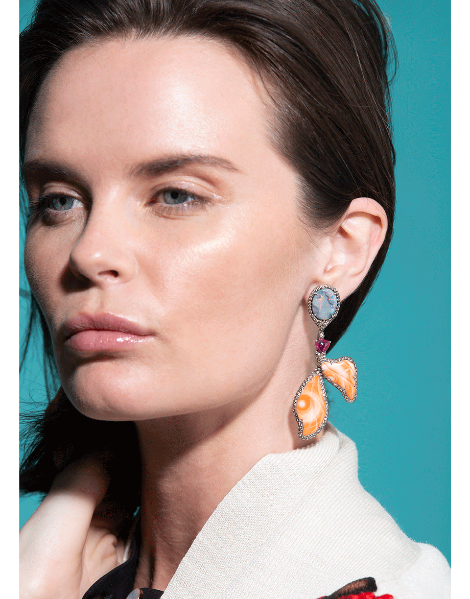 WENDY YUE-Coral and Opal Earrings-WHITE GOLD