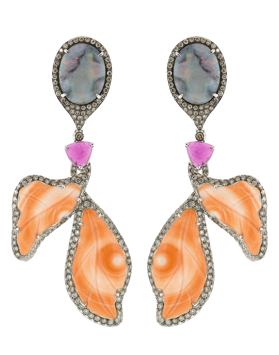 WENDY YUE-Coral and Opal Earrings-WHITE GOLD