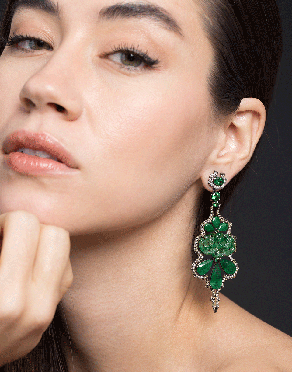 WENDY YUE-Emerald and Green Jade Earrings-WHITE GOLD