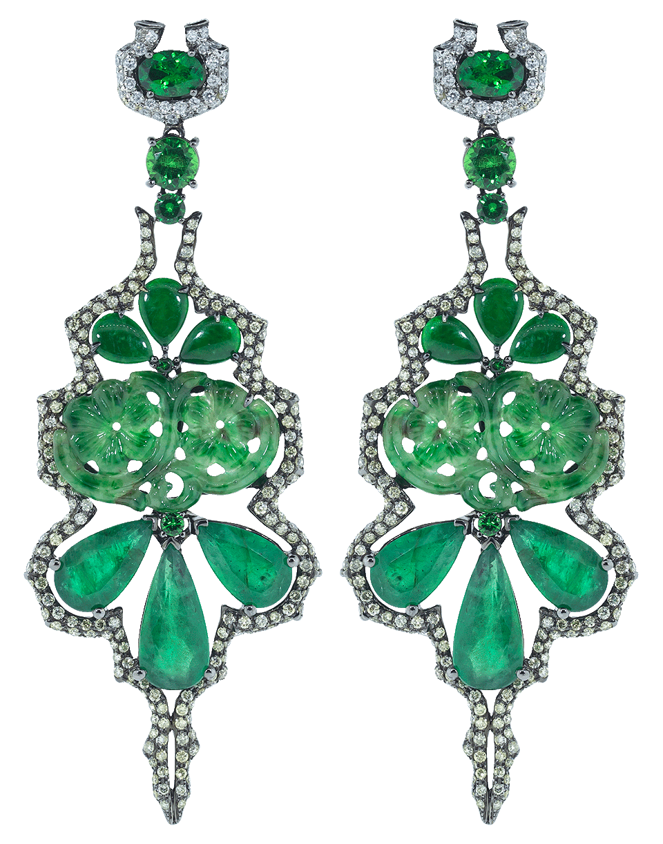 WENDY YUE-Emerald and Green Jade Earrings-WHITE GOLD