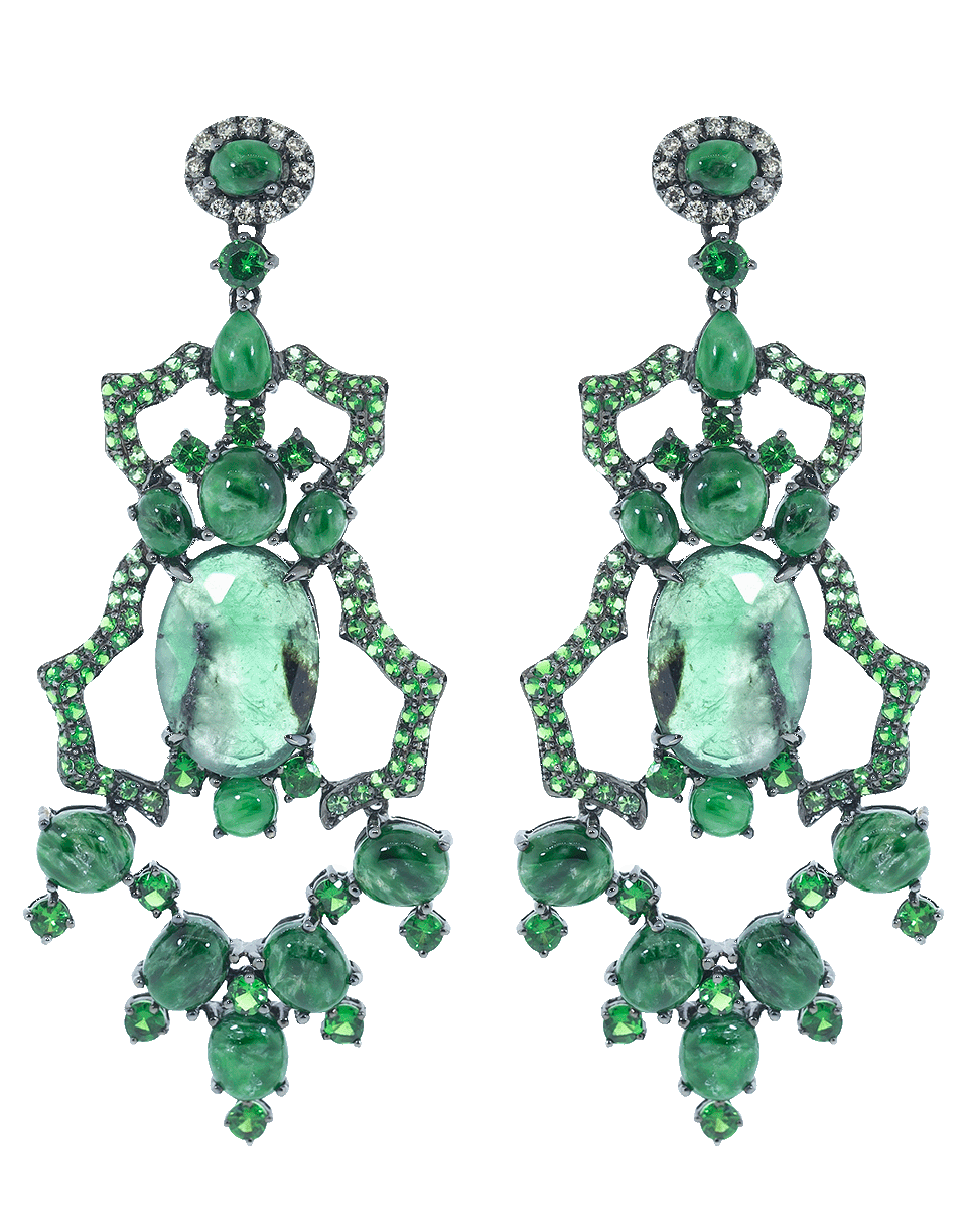 WENDY YUE-Emerald and Jade Chandelier Earrings-WHITE GOLD