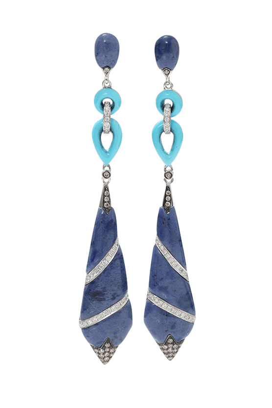 WENDY YUE-Lapis And Turquoise Earrings-WHITE GOLD