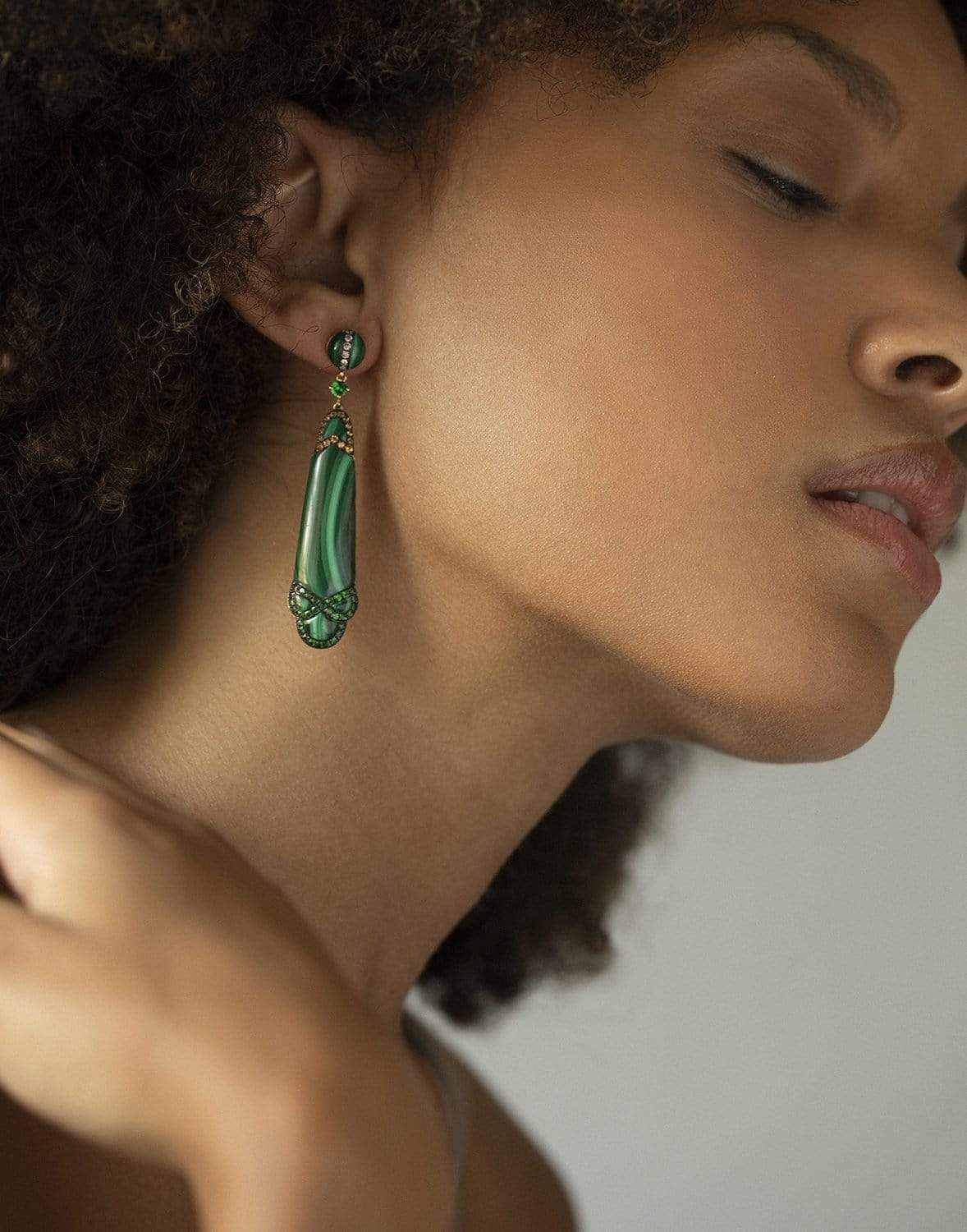 WENDY YUE-Malachite Earrings-WHITE GOLD