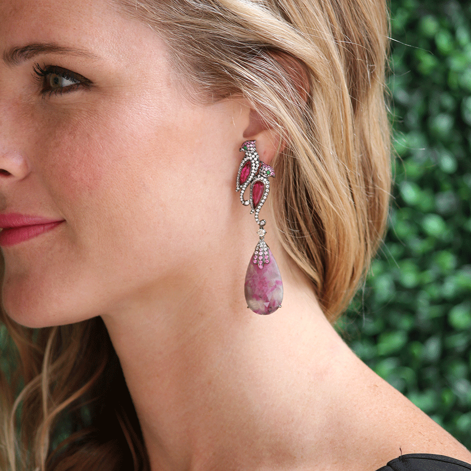 WENDY YUE-Rubellite Drop Bird Earrings-WHITE GOLD