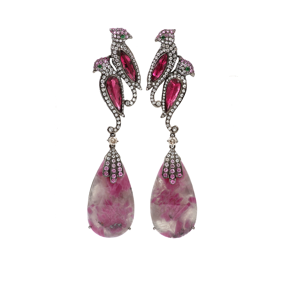 WENDY YUE-Rubellite Drop Bird Earrings-WHITE GOLD
