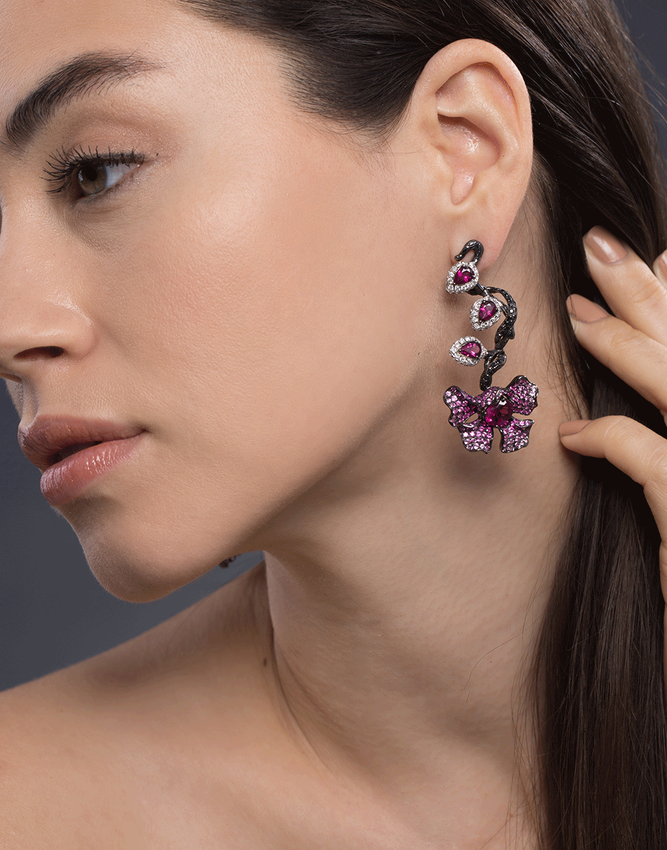 WENDY YUE-Rubellite Flower Earrings-WHITE GOLD