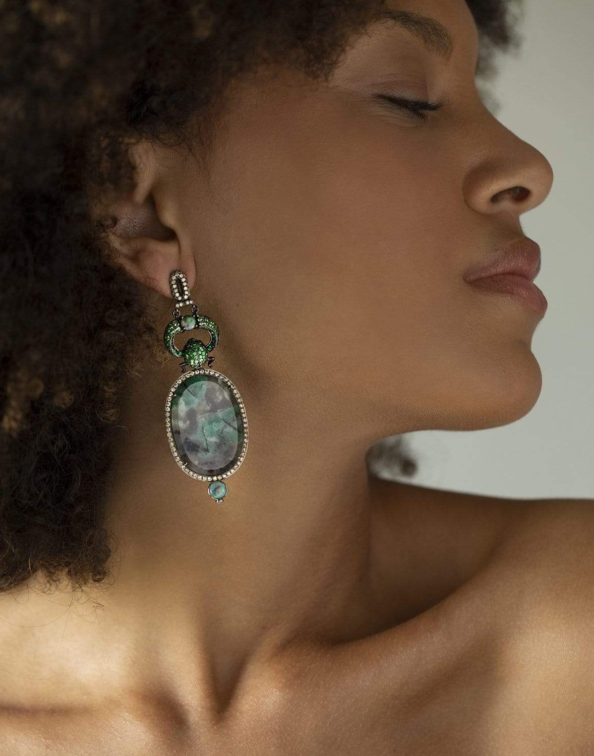 WENDY YUE-Scarab Earrings-WHITE GOLD