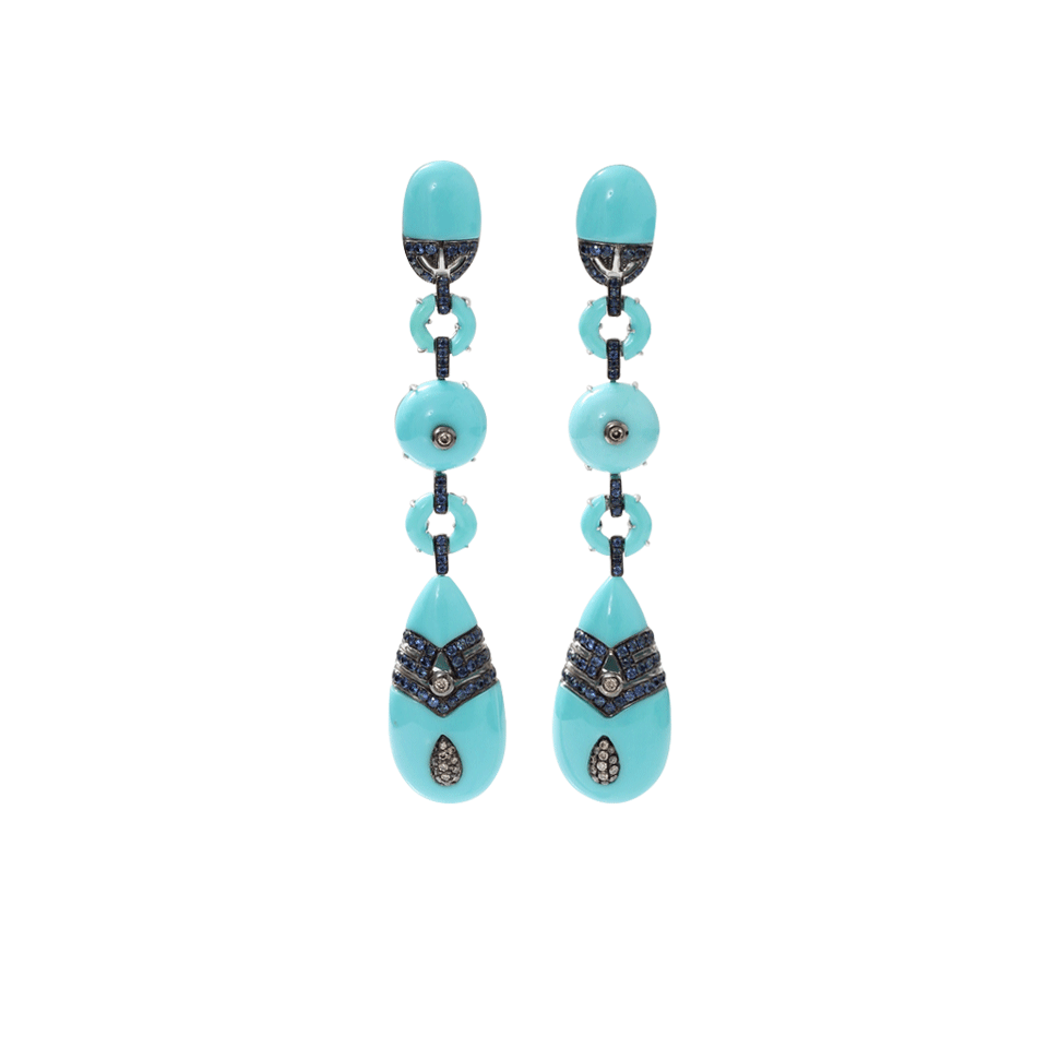 WENDY YUE-Turquoise And Sapphire Drop Earrings-WHITE GOLD