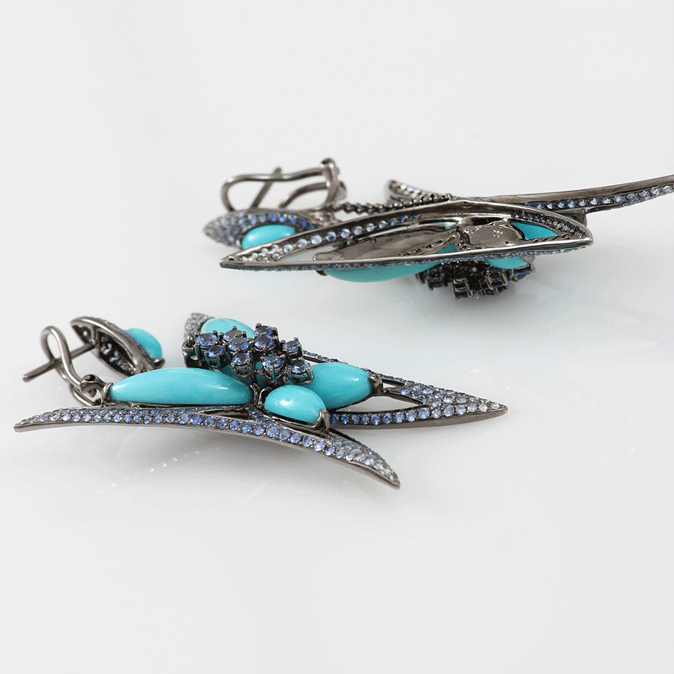 WENDY YUE-Turquoise Butterfly Earrings-WHITE GOLD