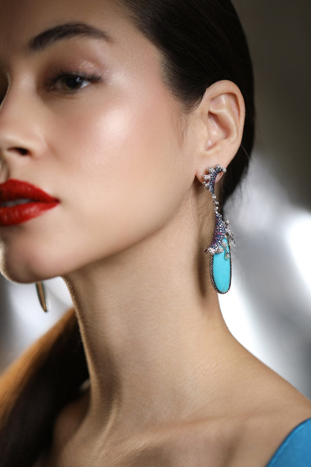WENDY YUE-Turquoise Drop Earrings-WHITE GOLD