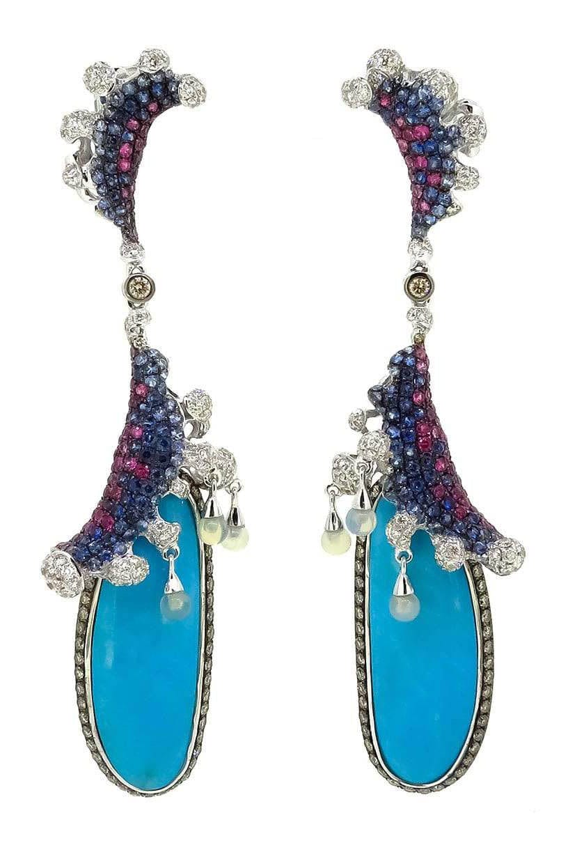 WENDY YUE-Turquoise Drop Earrings-WHITE GOLD